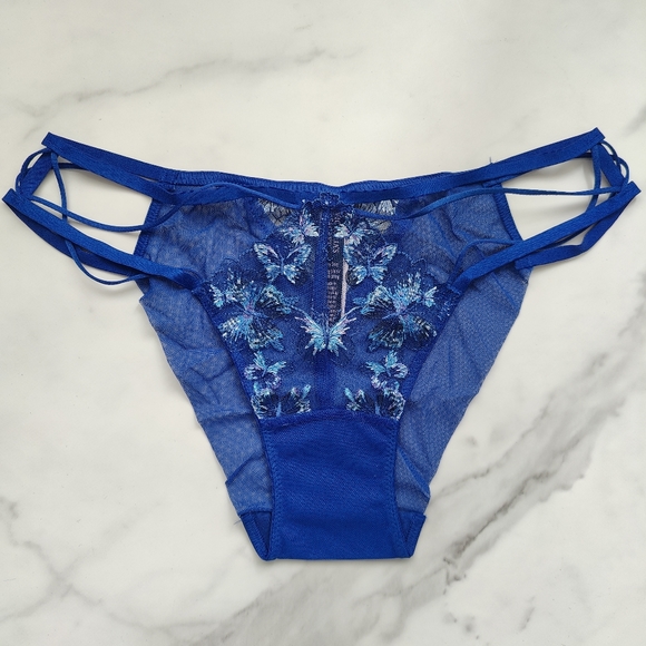 NWT VICTORIA'S SECRET VERY SEXY BUTTERFLY EMBROIDERY STRAPPY BIKINI PANTY BLUE L - Picture 2 of 6
